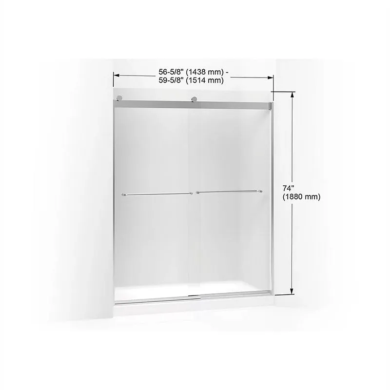 Levity 74" x 59.63" Frosted Glass Sliding Shower Door in Bright Silver