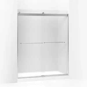 Levity 74" x 59.63" Frosted Glass Sliding Shower Door in Bright Silver