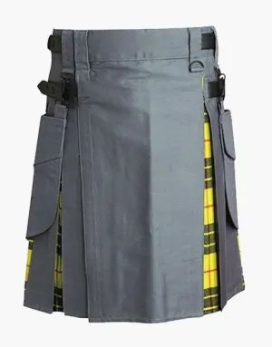 LEWIS HYBRID KILT IN GREY AND MACLEOD WITH LEATHER STRAPS