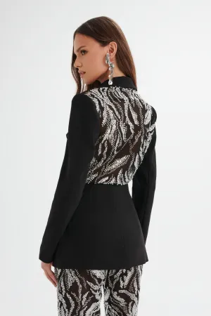 LEXY Embellished Mesh Back Blazer in Black