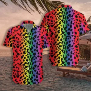 LGBT Aloha Hawaiian Shirts For Summer, Leopard Skin Colorful Rainbow LGBT Pride Hawaiian Shirts