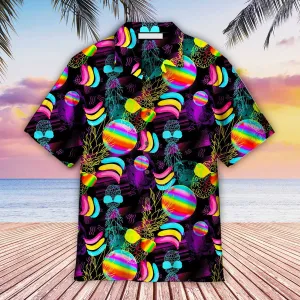 LGBT Aloha Hawaiian Shirts For Summer, Pineapple Tropical Neon Rainbow Happy LGBT Pride Month Colorful Hawaiian Shirts