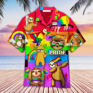 LGBT Aloha Hawaiian Shirts For Summer, Sloth Rainbow Colorful Hawaiian Shirts, LGBT Pride Month Aloha Hawaiian Shirts