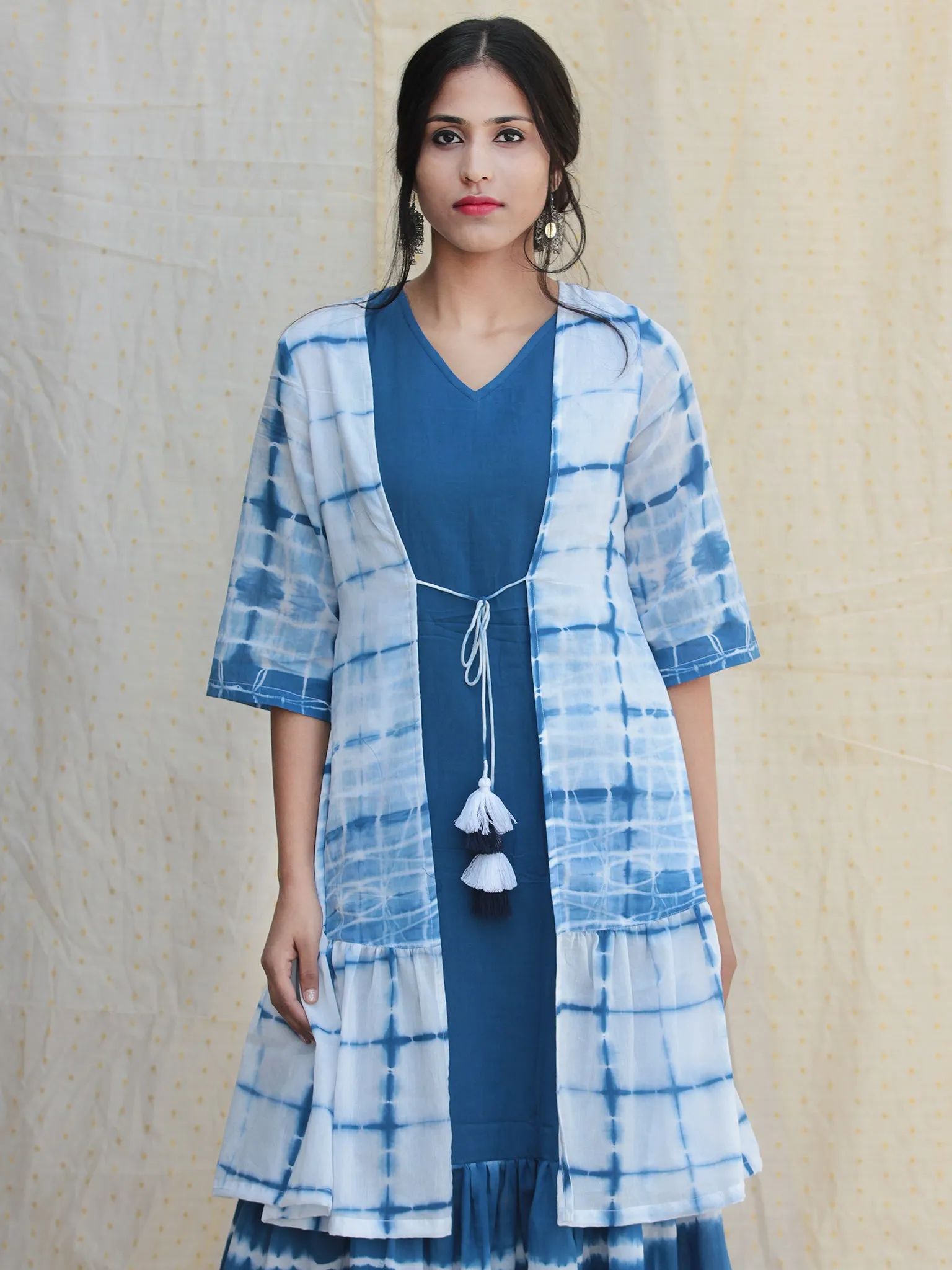 Liba - Hand Shibori Dyed Cotton Dress Set Of 2  - DS81F001