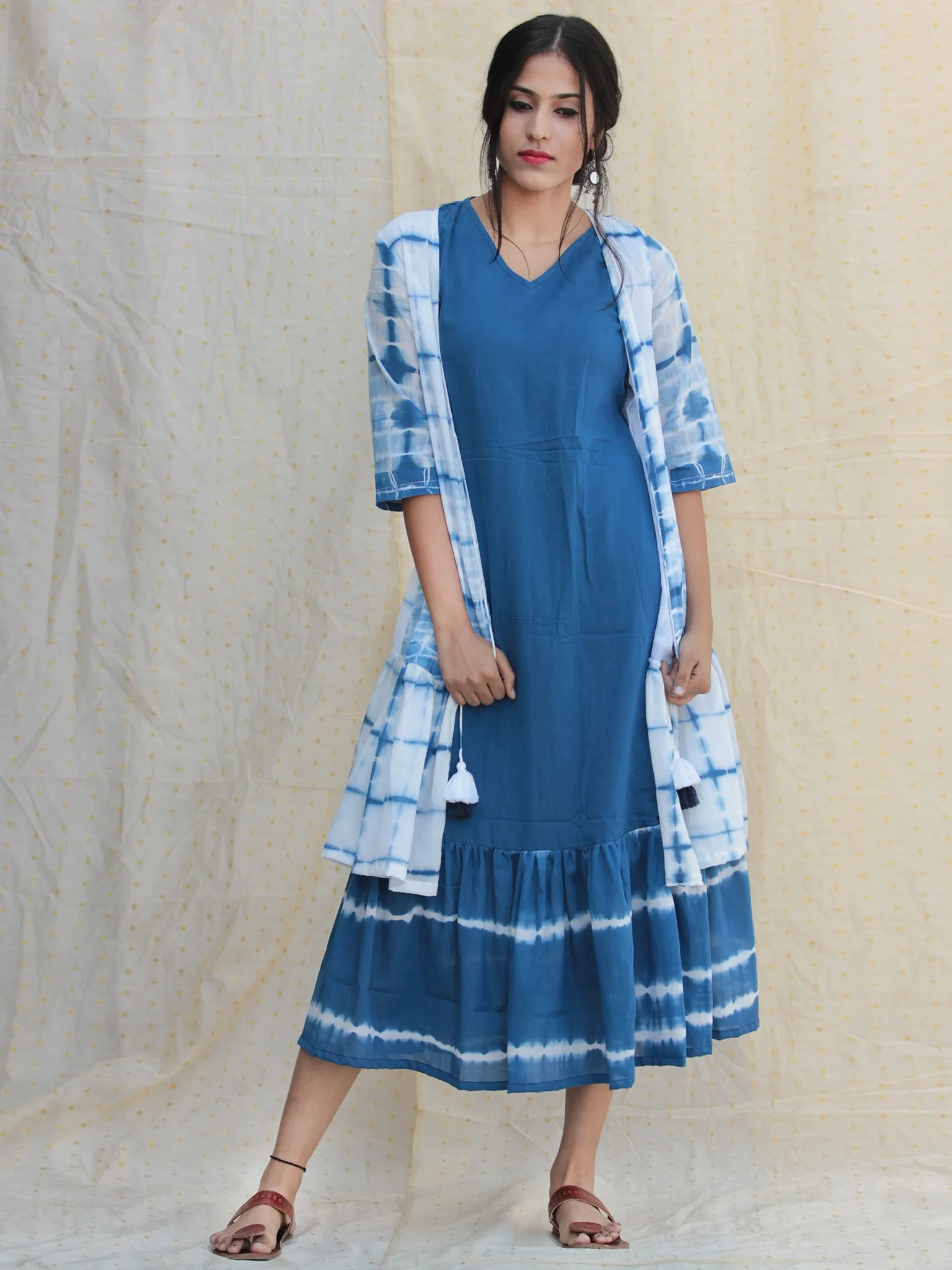 Liba - Hand Shibori Dyed Cotton Dress Set Of 2  - DS81F001