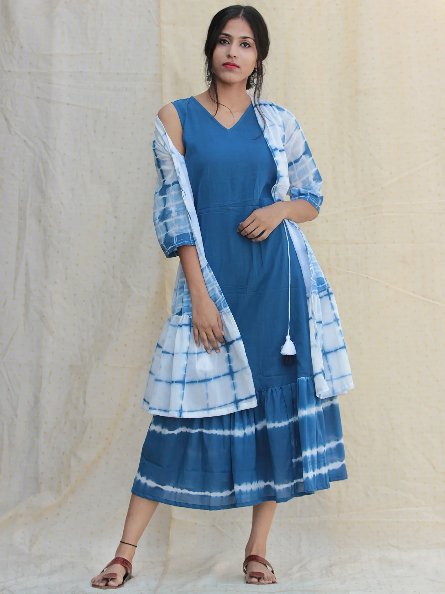 Liba - Hand Shibori Dyed Cotton Dress Set Of 2  - DS81F001