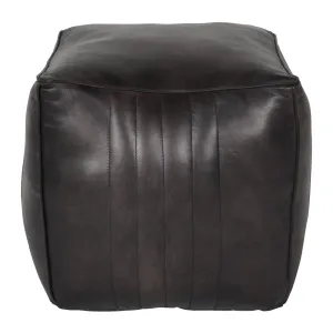 Libra Interiors Cube Pouffe – Charcoal Grey Leather