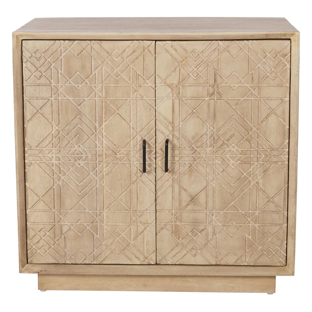 Libra Interiors Geometric Carved 2 Door Wooden Cabinet