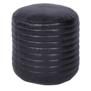 Libra Interiors Round Pouffe – Charcoal Grey Leather