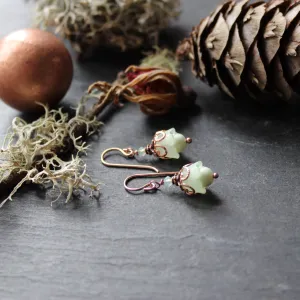 Lichen Green Fairy Flower Earrings with Rose Gold Accents