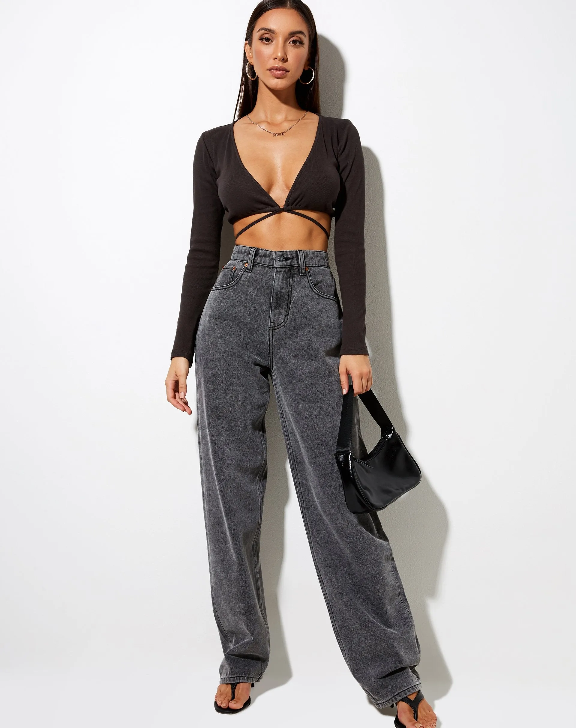 Lieneva Crop Top in Rib Blackened Pearl