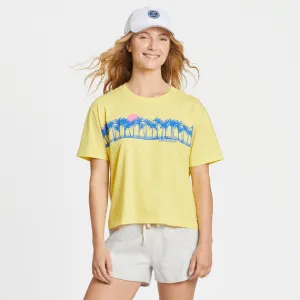 Life Is Good - Sea Stripe Lemon Yellow Women's Short Sleeve Boxy Tee