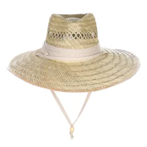 Lifeguard Straw Hat with Fabric Band and Chin Cord