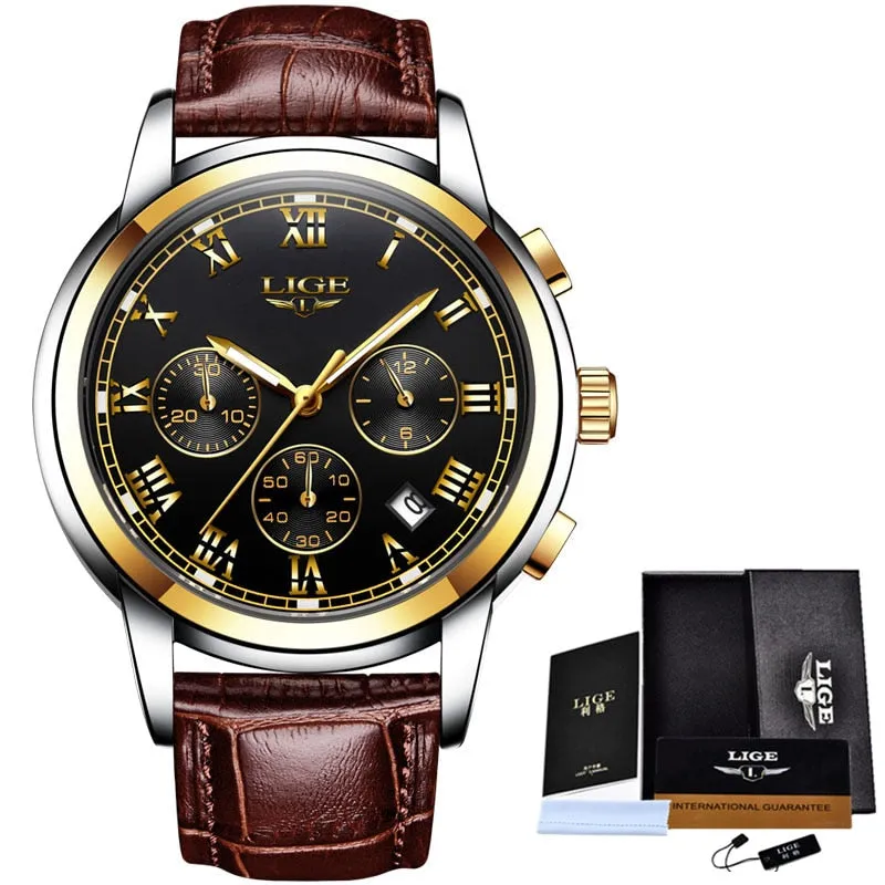 LIGE Watches Men Sports Waterproof Date Analogue Quartz Men's Watches Chronograph Business Watches For Men Relogio Masculino Box