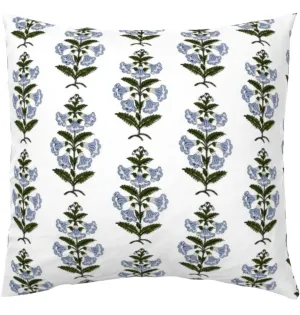 Light Blue and Green Petunia Block Printed Canvas Pillow Cover: Available in 10 Sizes