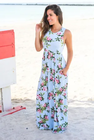 Light Blue and Mauve Floral Maxi Dress