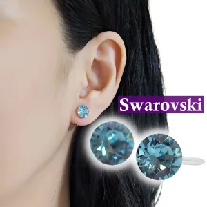 Light Blue Aquamarine Swarovski Crystal Screw-Back Invisible Clip On Stud Earrings