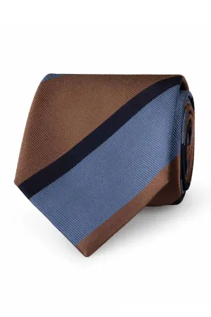 Light blue, blue & brown regimental silk hand made tie