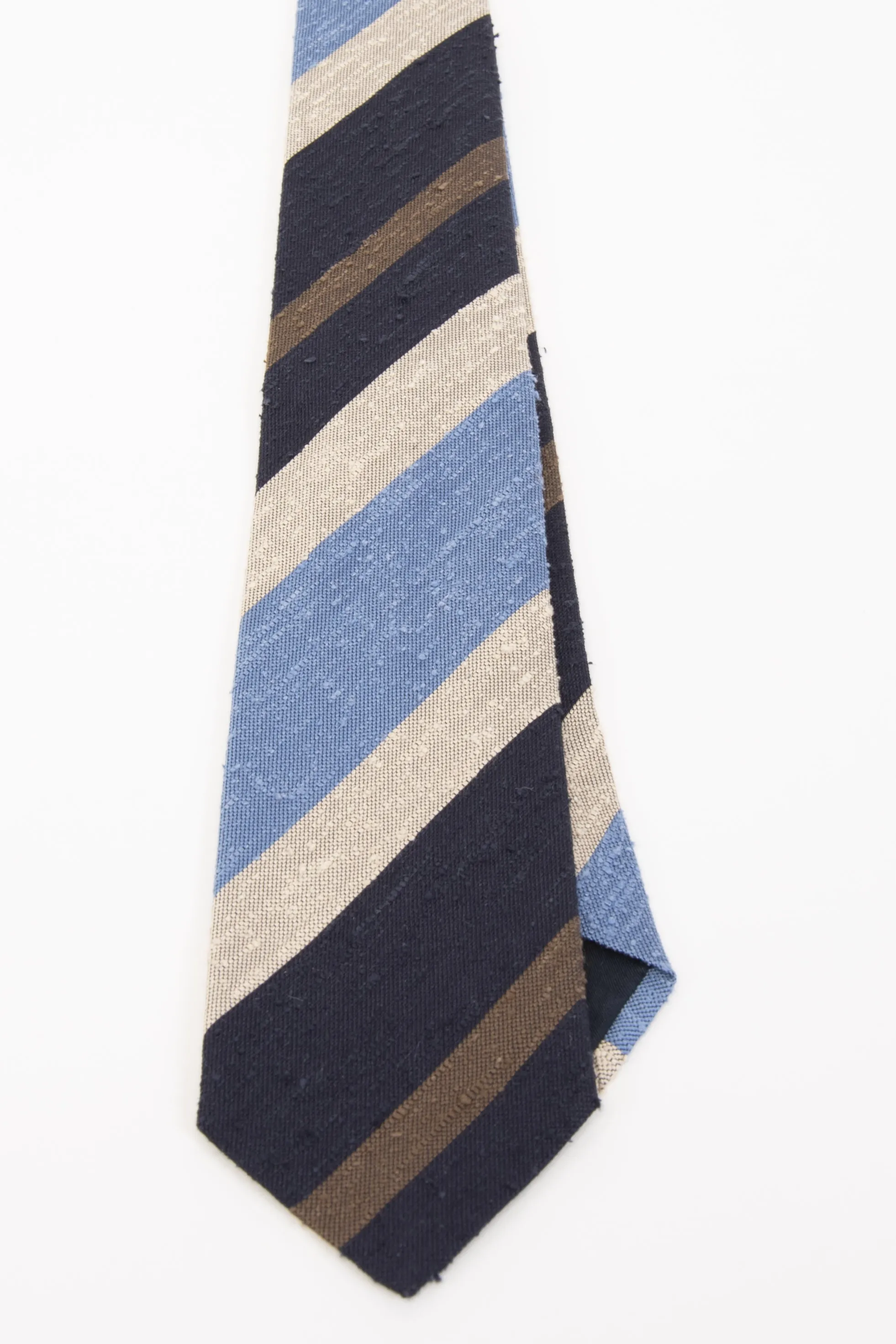 LIGHT BLUE, BLUE, BEIGE & BROWN STRIPE VINTAGE SILK HAND MADE TIE