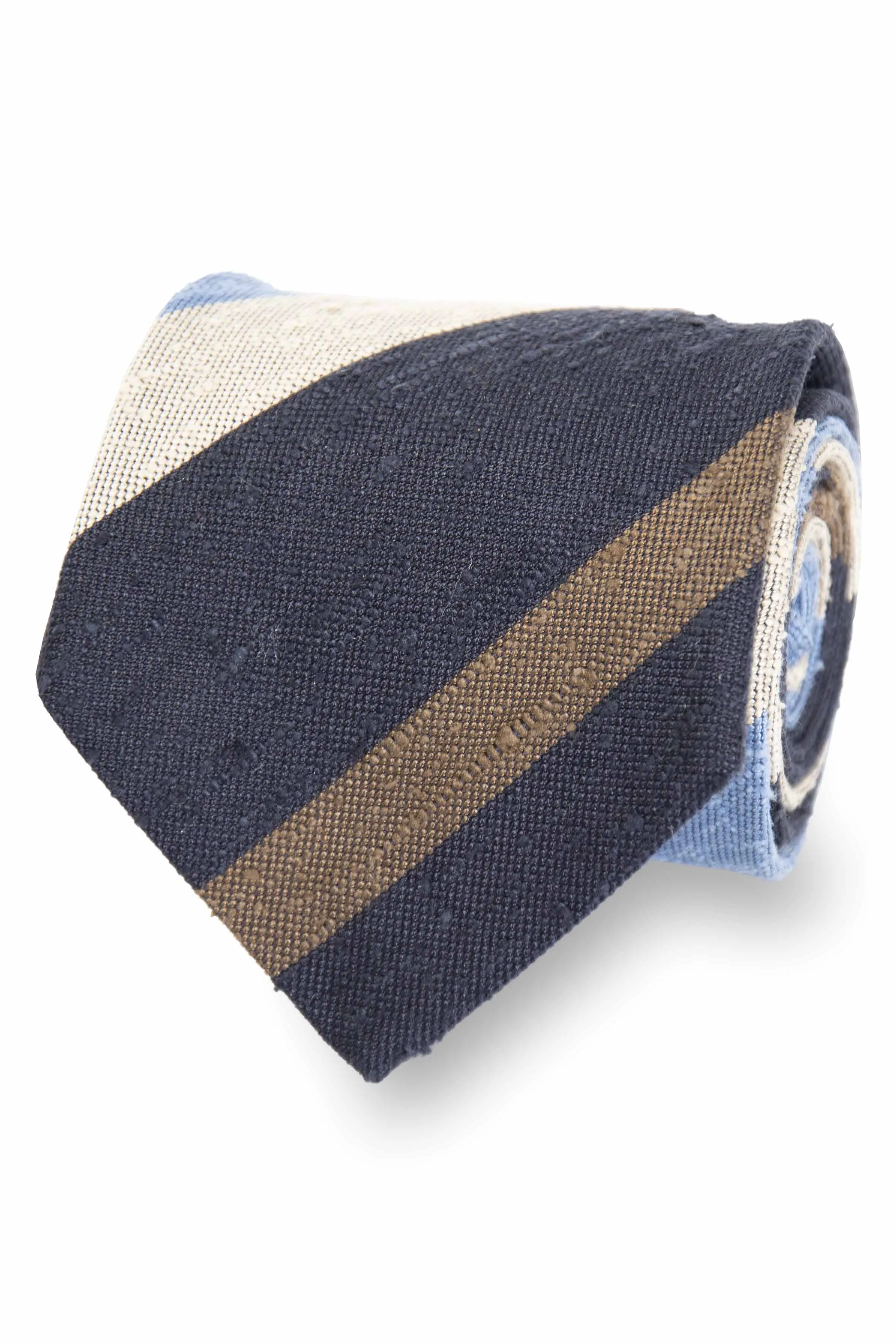 LIGHT BLUE, BLUE, BEIGE & BROWN STRIPE VINTAGE SILK HAND MADE TIE