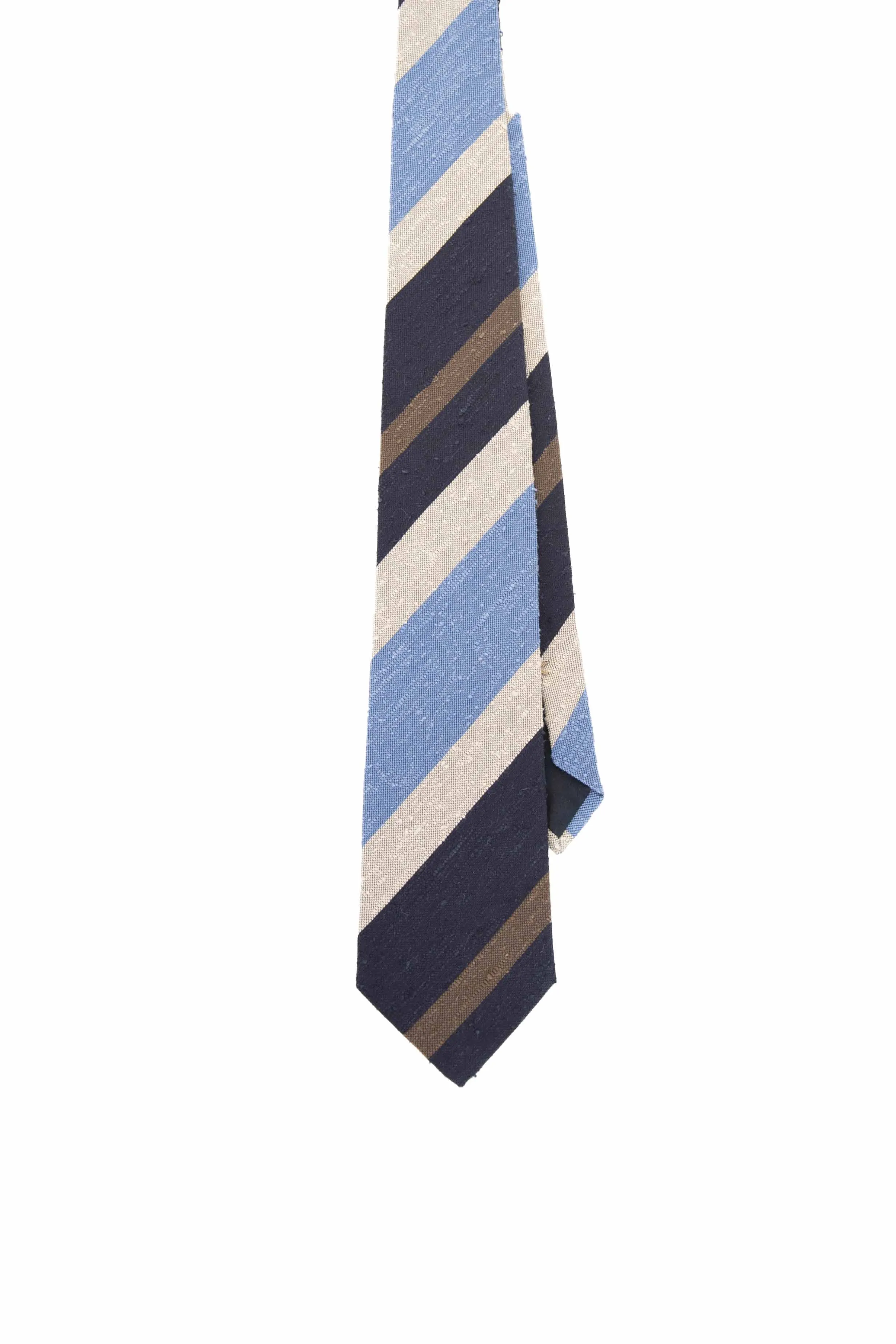 LIGHT BLUE, BLUE, BEIGE & BROWN STRIPE VINTAGE SILK HAND MADE TIE