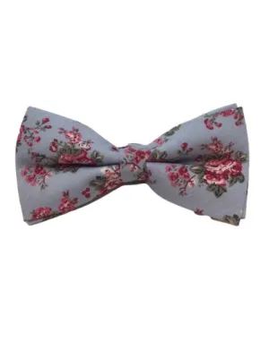 Light Blue Bow Tie with Pink Floral Pattern