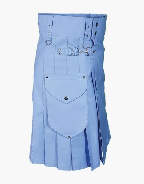 Light blue cargo kilt for men