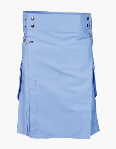 Light blue cargo kilt for men