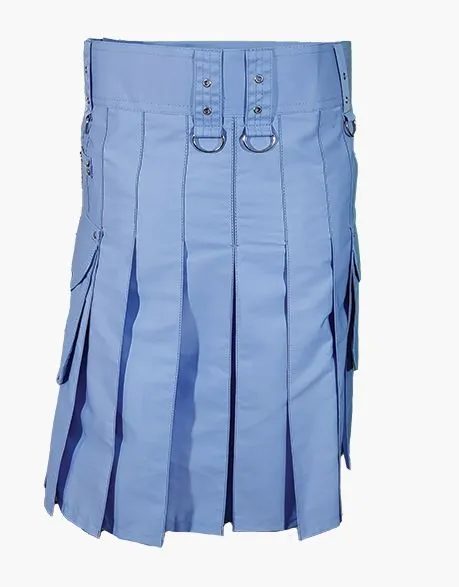 Light blue cargo kilt for men