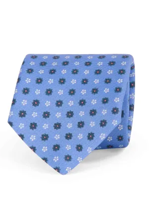 Light blue classic blue floral design printed tie