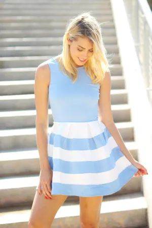 Light Blue Color Block Short Dress