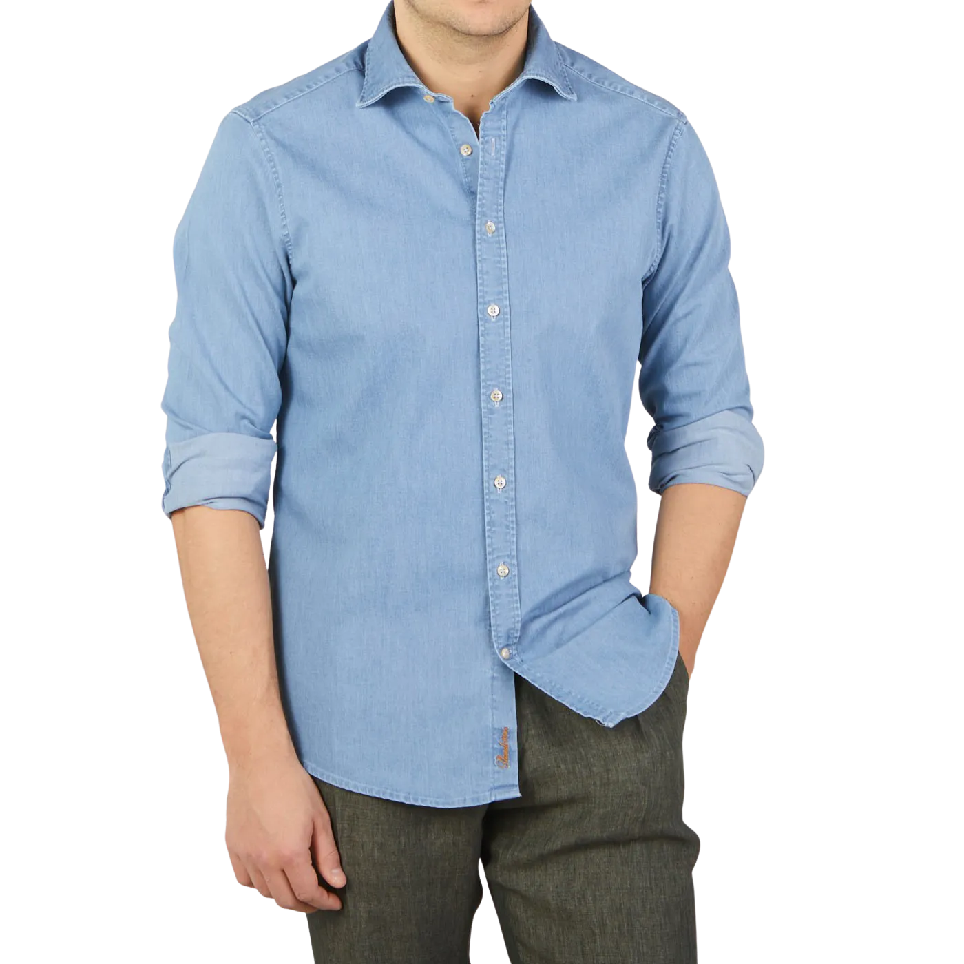 Light Blue Cotton Denim Slimline Shirt