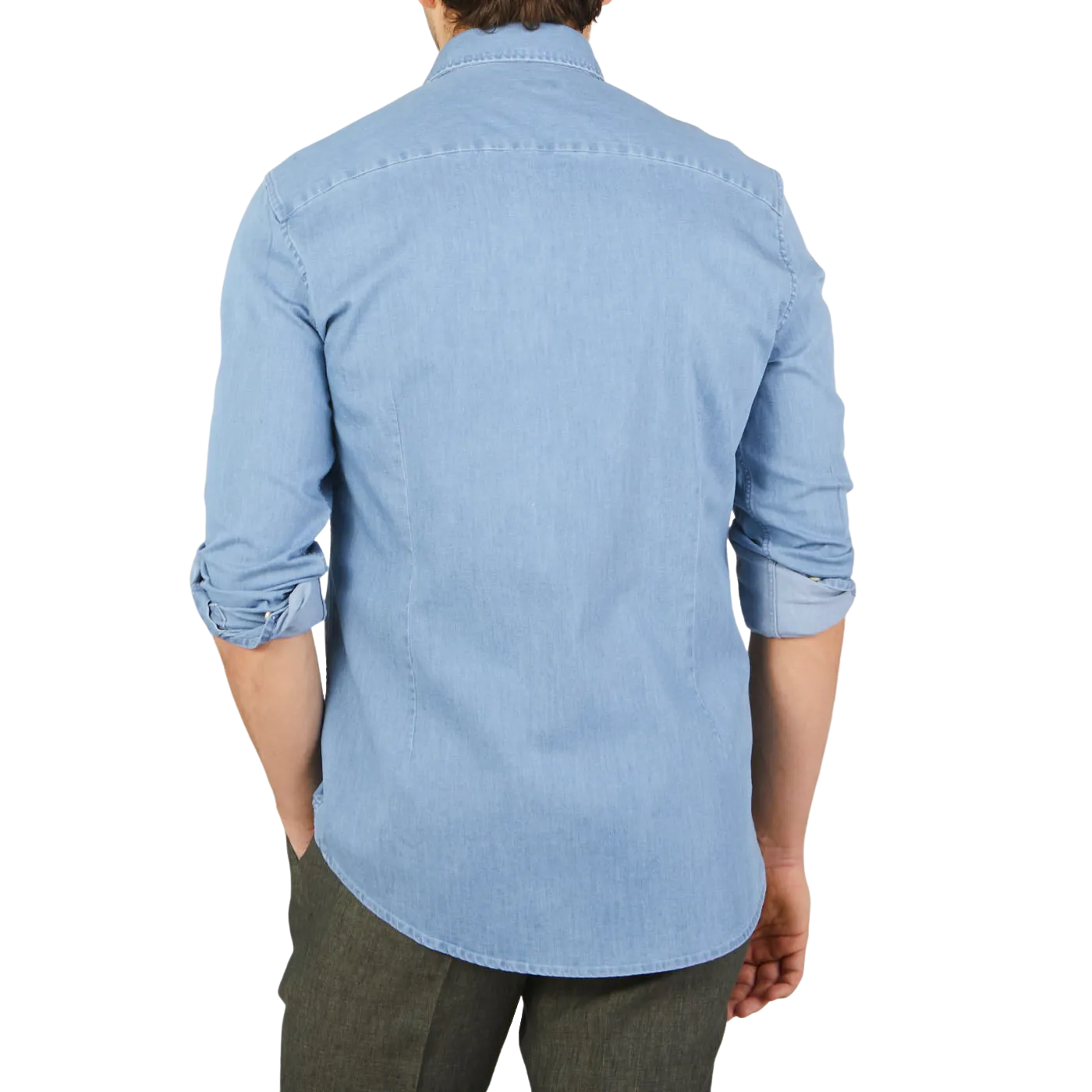 Light Blue Cotton Denim Slimline Shirt