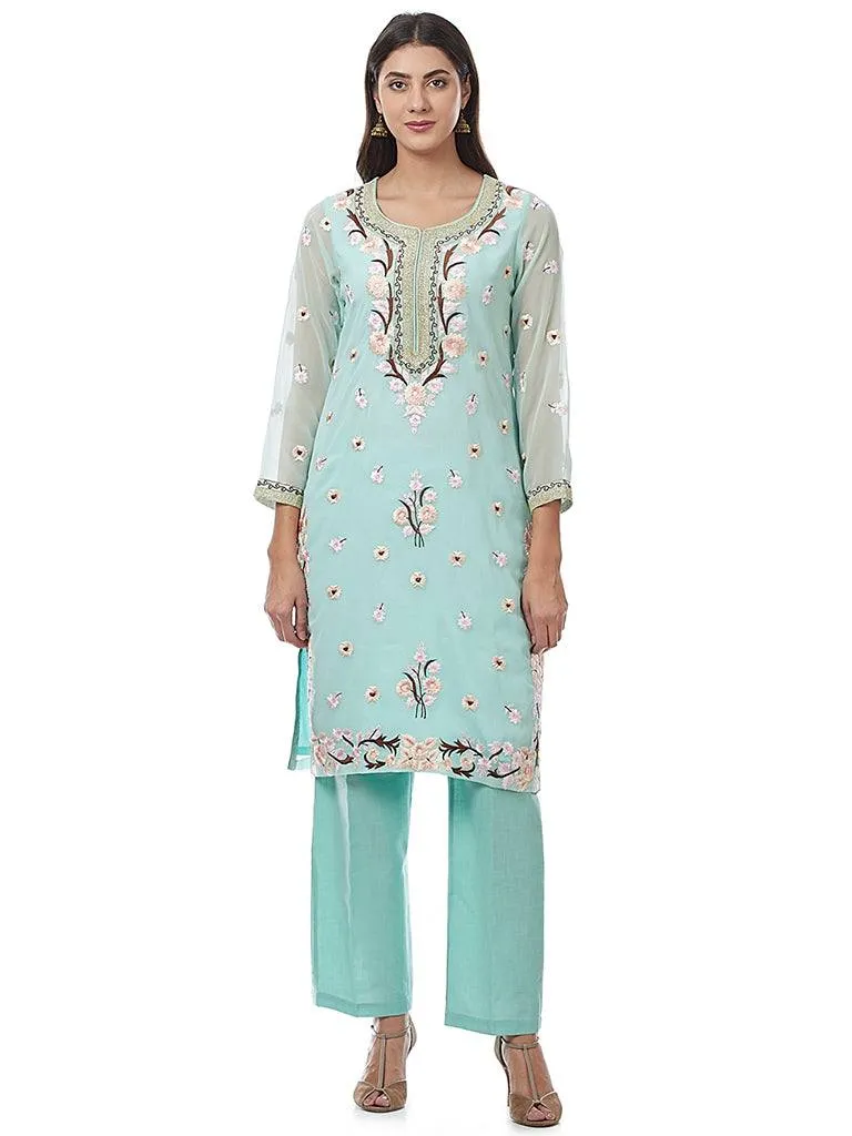 Light Blue Embroidered Georgette Kurti