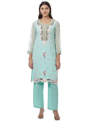 Light Blue Embroidered Georgette Kurti