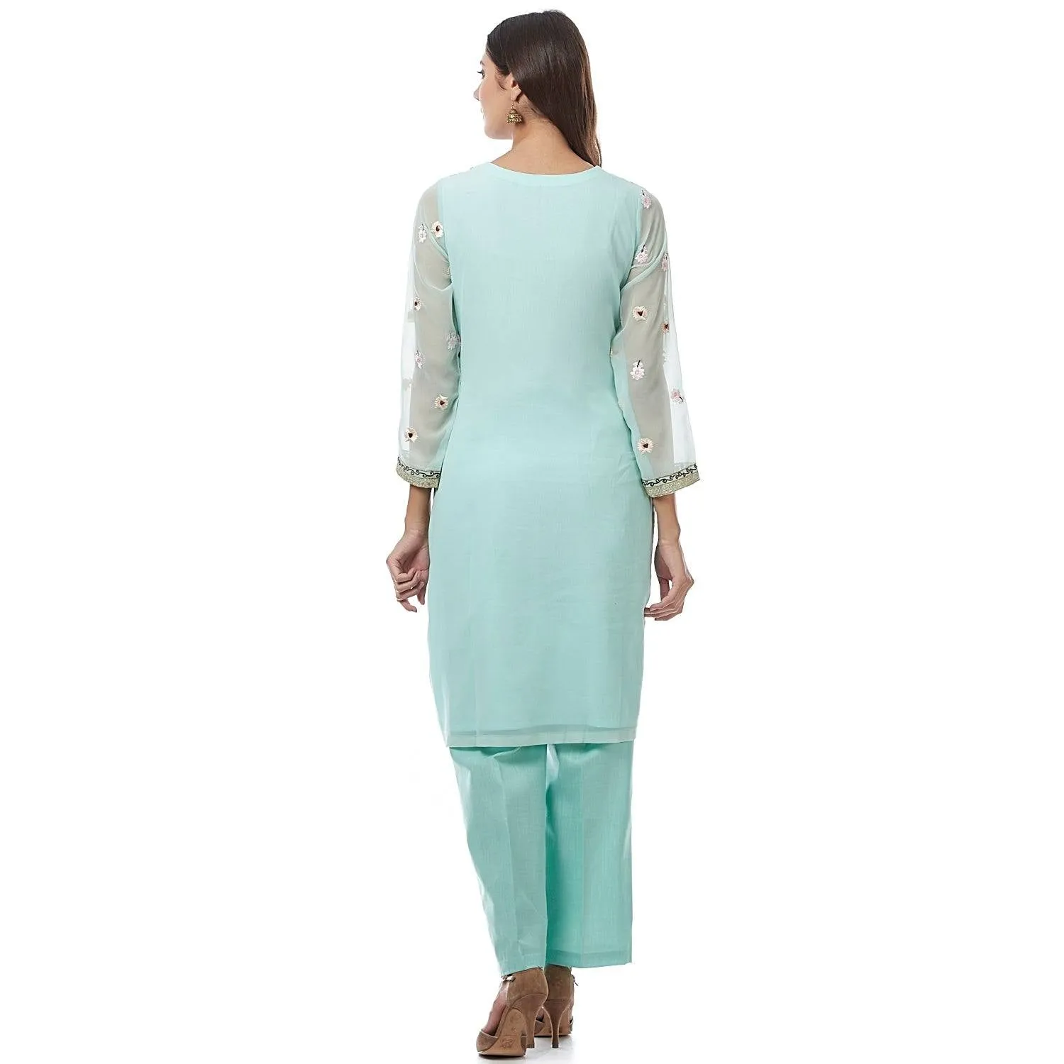 Light Blue Embroidered Georgette Kurti