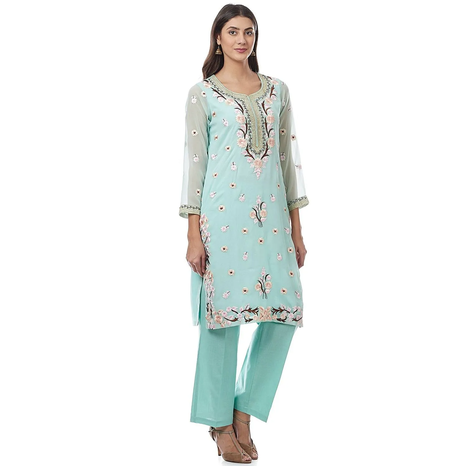 Light Blue Embroidered Georgette Kurti