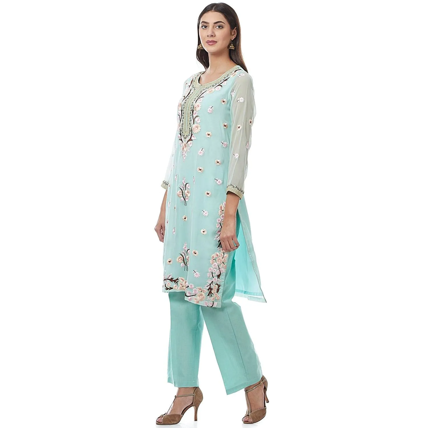 Light Blue Embroidered Georgette Kurti