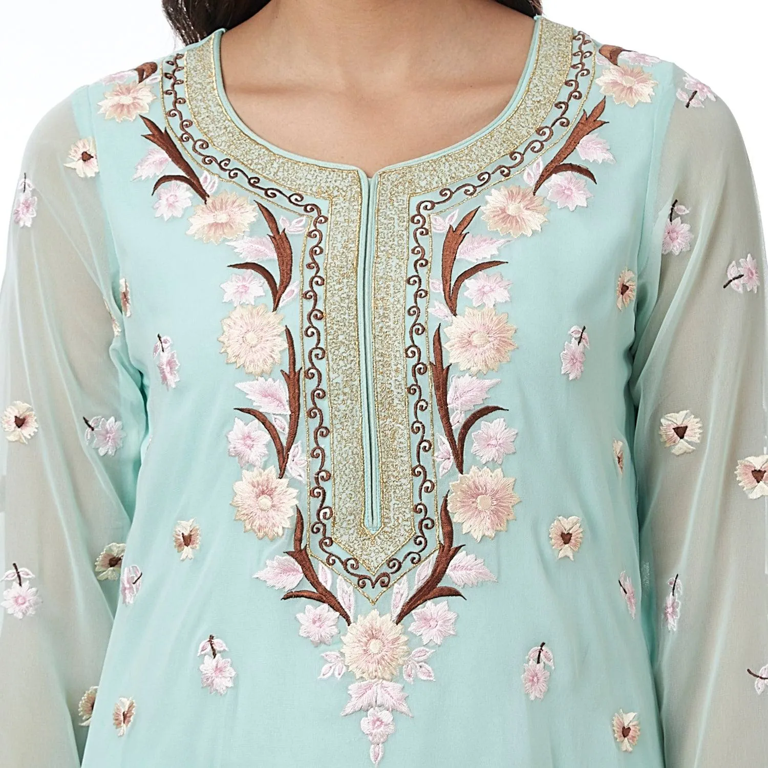 Light Blue Embroidered Georgette Kurti