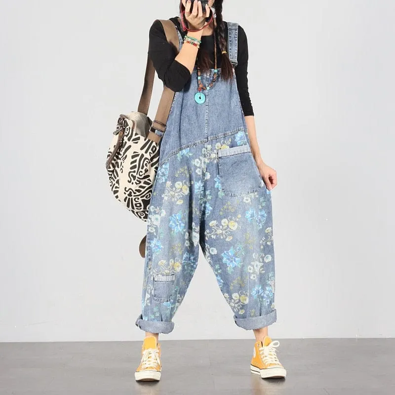 Light Blue Floral Denim Overall