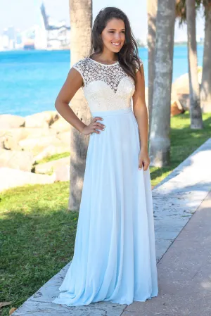 Light Blue Maxi Dress with Crochet Top