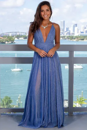 Light Blue Maxi Dress with Shimmer Detail