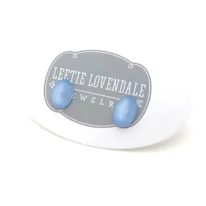 Light Blue Oval Moonglow Stud Minimalist Earrings