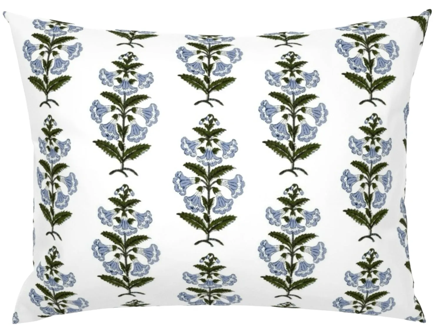 Light Blue Petunia Block Printed Canvas Pillow Cover: Available in 10 Sizes