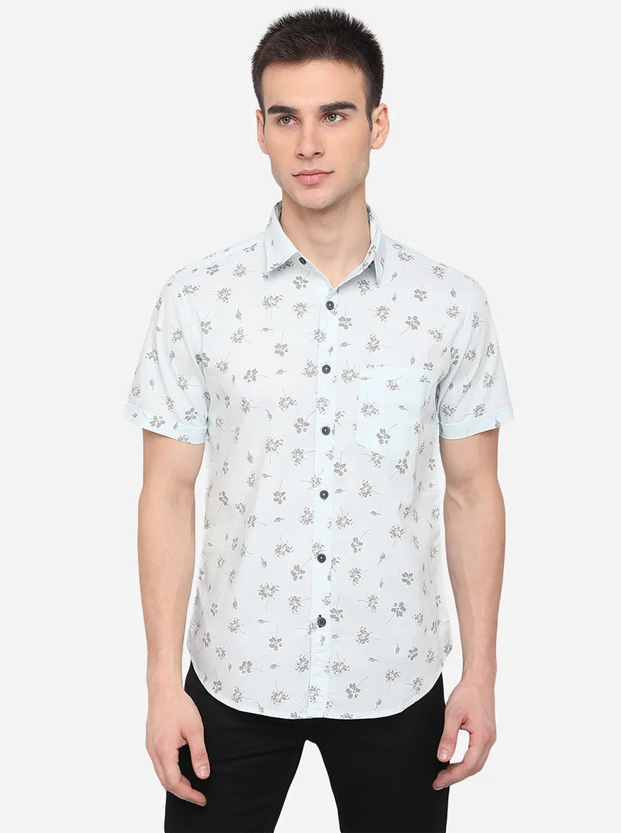 Light Blue Printed Slim Fit Casual Shirt | Greenfibre