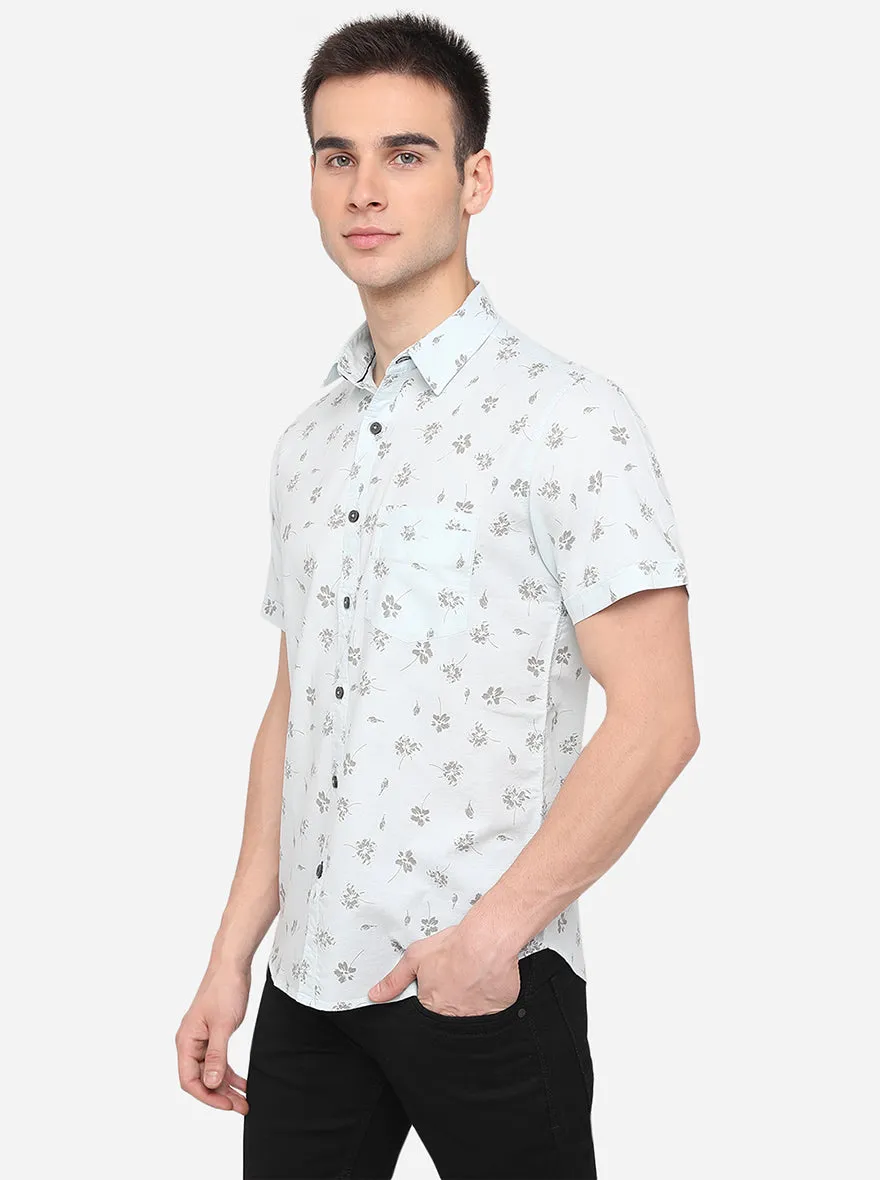 Light Blue Printed Slim Fit Casual Shirt | Greenfibre