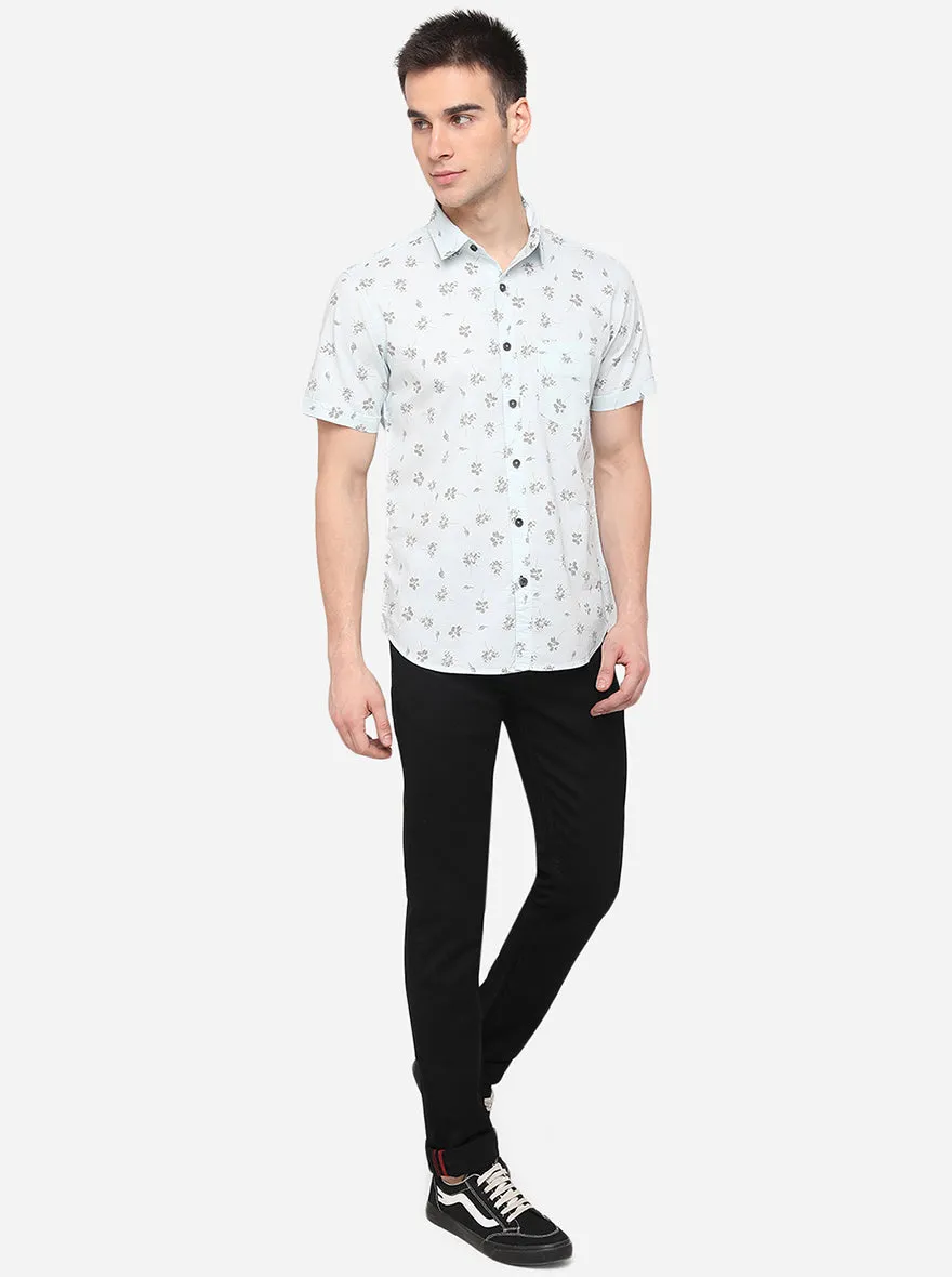 Light Blue Printed Slim Fit Casual Shirt | Greenfibre