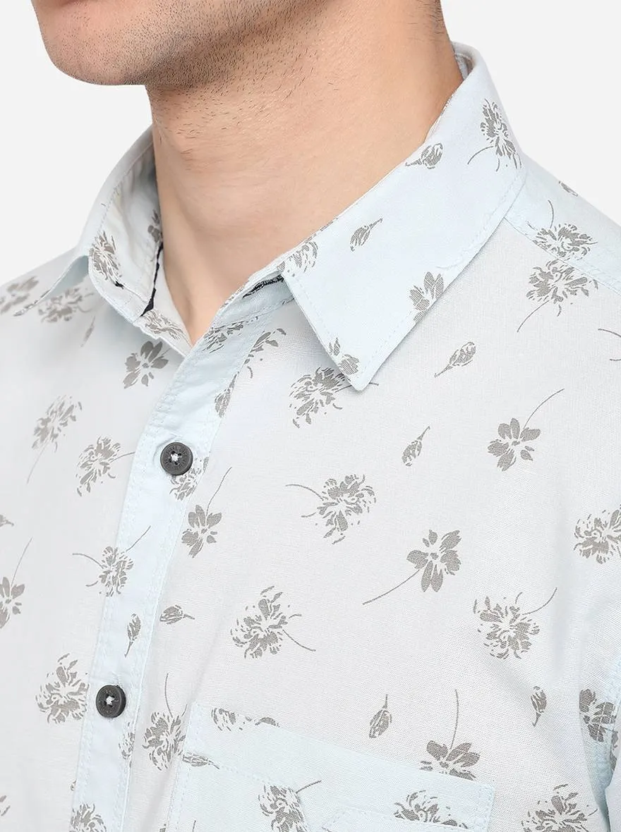 Light Blue Printed Slim Fit Casual Shirt | Greenfibre