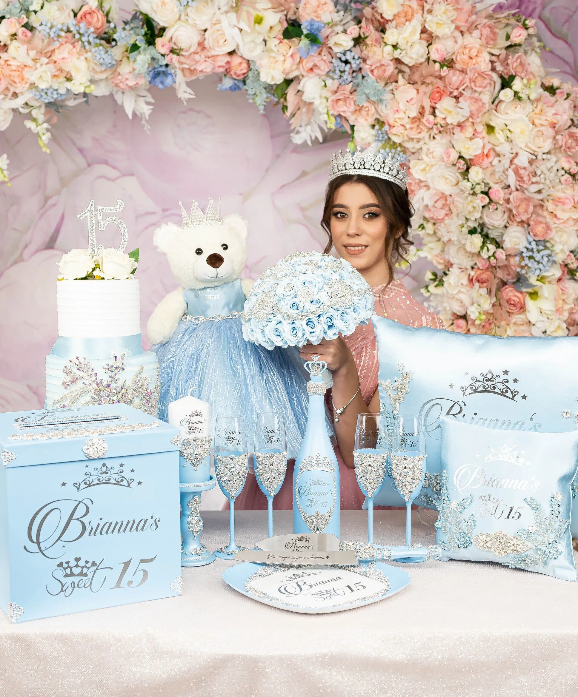 Light blue quinceanera money card box