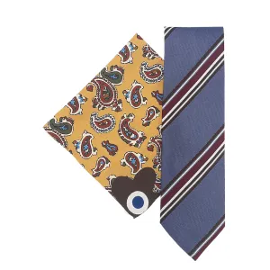 Light blue regimental tie and yellow pocket square set - Fumagalli 1891